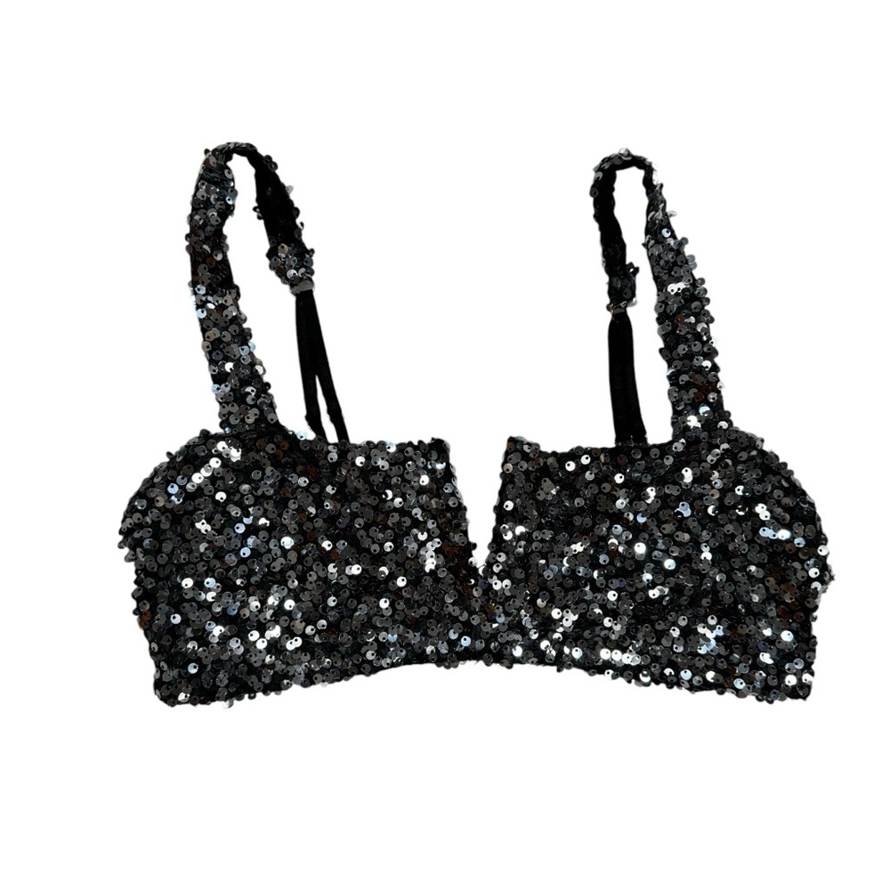 NWT New Free People Silver Sequins Sparks Fly Bralette Size S - Picture 5 of 10